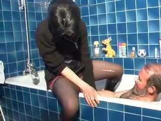 Dark-haired French lady gets an old dudes pecker in her asshole