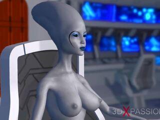 Sci-fi femeie extraterestru joacă cu negru tineri doamnă în spațiu.