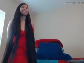 Adorable Long Haired Asian Striptease and Hairplay: HD xxx clip 6a
